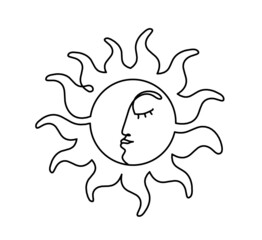 Abstract sun as line drawing on white background