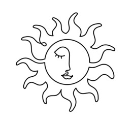 Abstract sun as line drawing on white background