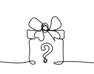 Abstract present box as continuous line drawing on white background. Vector