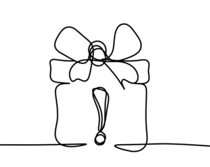 Abstract present box as continuous line drawing on white background. Vector