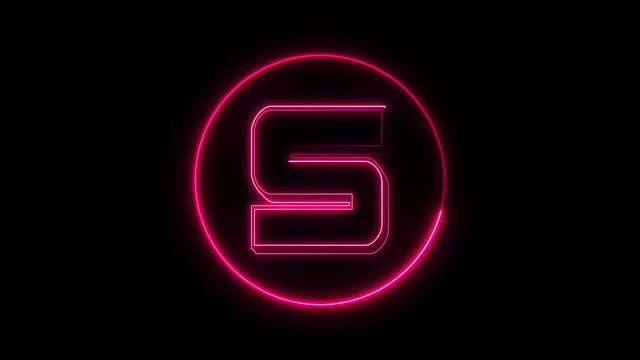 Neon font letter S ,Animated pink neon alphabet symbol on black background.