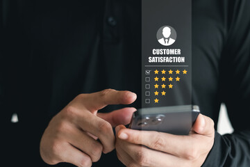 User give rating to service experience on online application, Customer review satisfaction feedback...