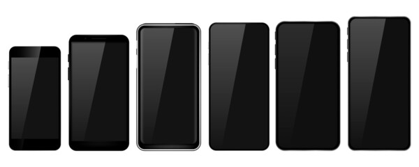 Realistic smartphone mockup. Mobile phone display, device screen frame and black smartphones. Vector illustration.