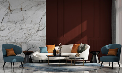 Modern home and decoration and living room interior design and empty red wall pattern background.