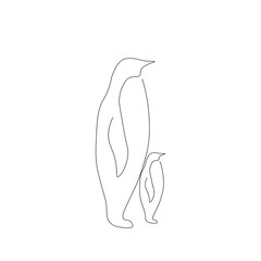 Penguin animals silhouette line drawing vector illustration