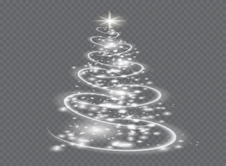 Silver Christmas tree on transparent background.Christmas abstract pattern.