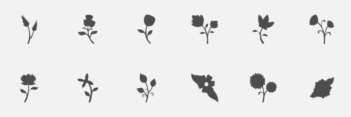 Fototapeta na wymiar floral set of silhouettes of plants and flowers