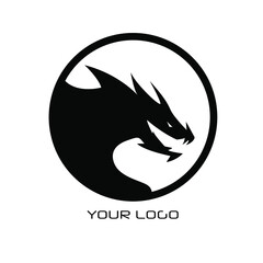 Black Dragon Logo design template with circle, simple style 