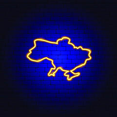 Ukraine Neon Sign. Vector Illustration of Country Map Promotion.
