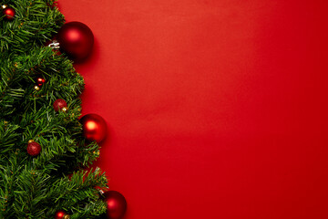 Fototapeta na wymiar Merry Christmas composition on red background