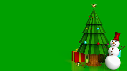  Christmas tree and snow man for celebration or holiday concept  3d rendering