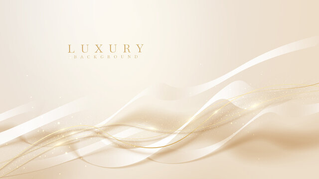 Luxury wavy golden line background with sparkling light glitter
