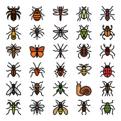 Fototapeta na wymiar Filled outline icons for insects.