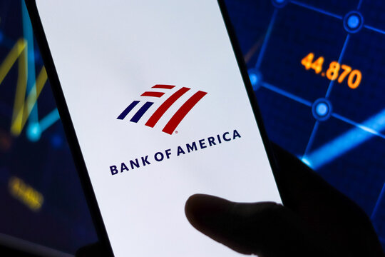 West Bangal, India - October 09, 2021 : Bank of America logo on phone screen stock image.