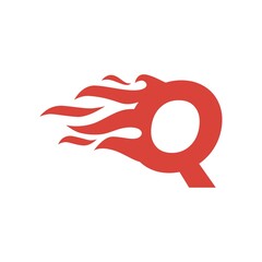 q letter fire flame hot uppercase logo vector icon illustration