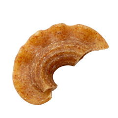 Raw pasta close up isolated on white background.  Italian food. Close-up view from the top.