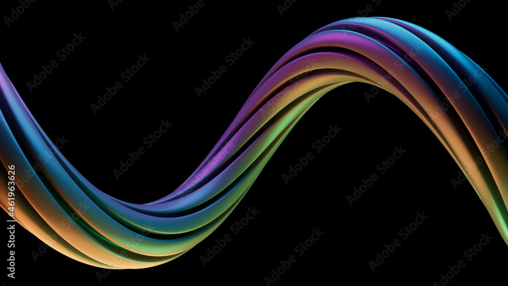 Poster modern background with twisted multicolored shape. 3d render of extruded deformed in helix.