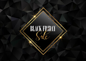 Fototapeta Black Friday background with gold frame and low poly design obraz