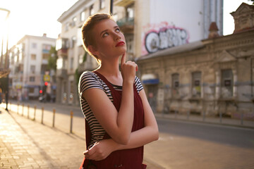 pretty woman outdoors in short haired sun lifestyle