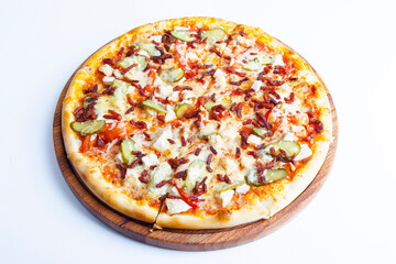 italian pizza on white plate and white plate