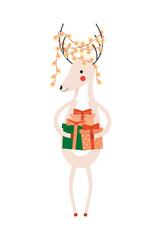 Cute cartoon deer. Holiday poster. New year print.