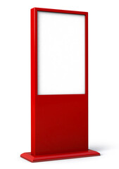 Red signboard with blank white sign mock up isolated on white. 3D illustration.