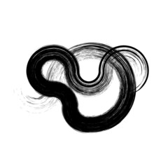 Curved Dry Brush Stroke . Chinese calligraphy . Japanese style . Snake logo. Asian design elements . Looped brush line . Vector