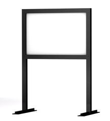 Black signboard with blank white sign mock up isolated on white. 3D illustration.