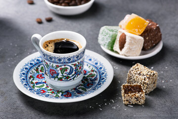 Turkish coffee cup and turkish delight