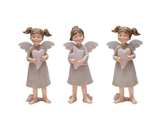 Three angels with gifts, isolated on a white background.
