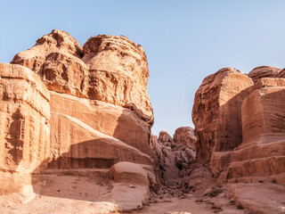 The Djinn Blocks located near the entrance in the ancient city of Petra, in Jordan.