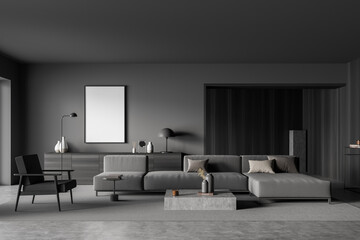 Dark grey living room with on trend details