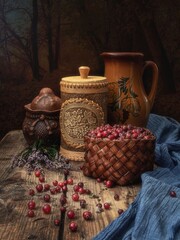 Still life with wild cranberries