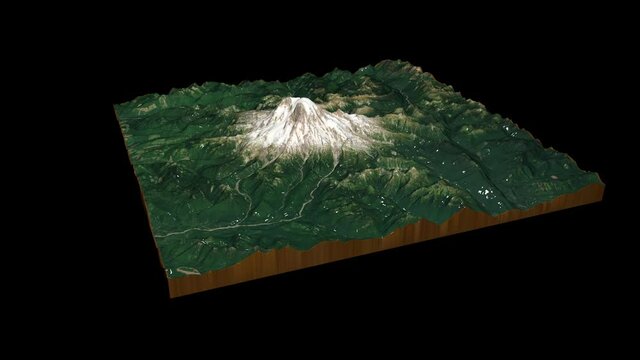 Mount Rainier terrain map 3D render 360 degrees loop animation