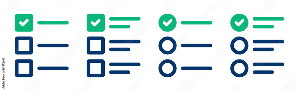 Poster List icon. Tick mark on checkbox icon set.