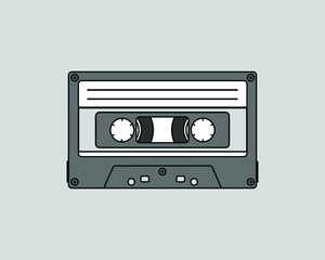 the cassette tape illustration in grey. a collection of the colored hand drawn doodles in vector graphics for creative element design.
