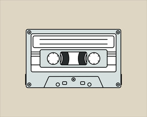 the cassette tape illustration in cream. a collection of the colored hand drawn doodles in vector graphics for creative element design.