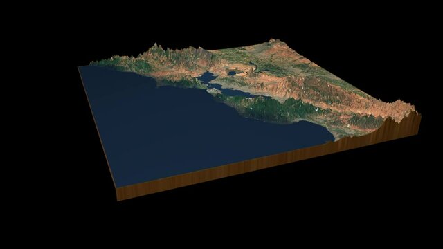 San Francisco terrain map 3D render 360 degrees loop animation