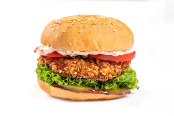 Fresh chicken burger isolated on a white