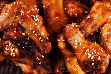 Closeup of hot chicken wings.