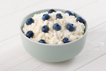 Fresh cottage cheese with blueberries
