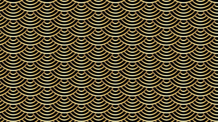 Black and gold waves. Luxury vector illustration for banner design. Japanese background with gold texture.