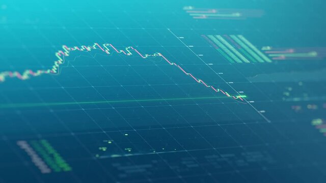 Stock market graph animation. Crypto currency changing. Online market exchange. Chart of ethereum, bitcoin. Green, red candlestick, indexes. Increase and decrease. Financial Business data 4K clip loop