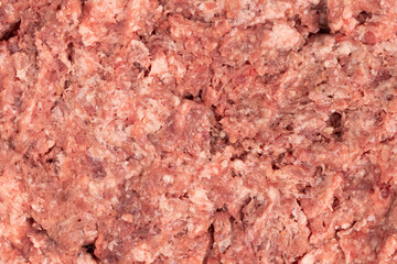Raw minced meat texture background. Chopped meat background.  fresh raw ground pork heap. Top view
