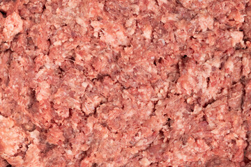 Raw minced meat texture background. Chopped meat background.  fresh raw ground pork heap. Top view