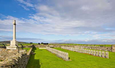 Cross of sacrifice and memorials at Kilchoman, Islay