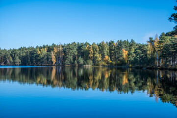 Fototapeta na wymiar Autumn Foliage Reflected in a Still Lake