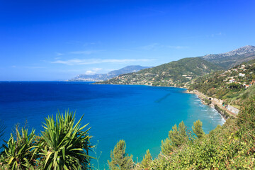 View from Ventimiglia hill on Monaco across Calandre beach, Liguria - 461976478