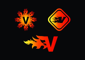 Fire V Letter Logo And Icon Design Template
