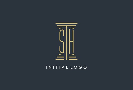 SH initial monogram with pillar shape logo design